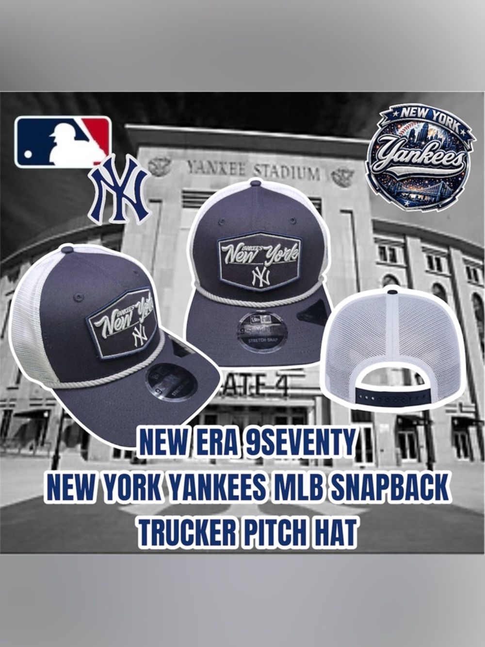 NEW ERA 9SEVENTY New York Yankees MLB Stretch-Snapback Trucker Pitch Hat, OS